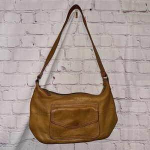 Vintage Fossil Women's Tan Brown Leather Shoulder Bag with Front Flap Pocket